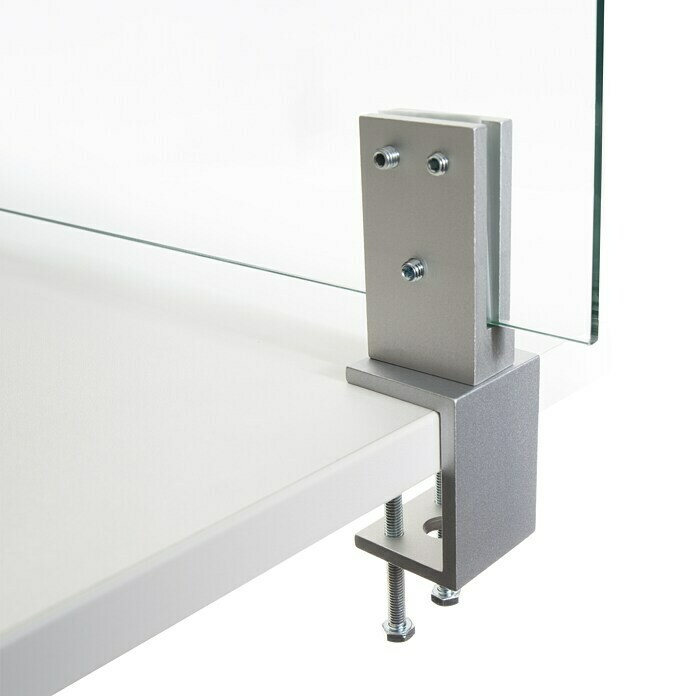 Room Plaza Klemmfuß inklusive Glashalter (60 x 40 mm, Spannweite: 45 mm, Silber, Passend für: Room Plaza Hygieneschutzglas)