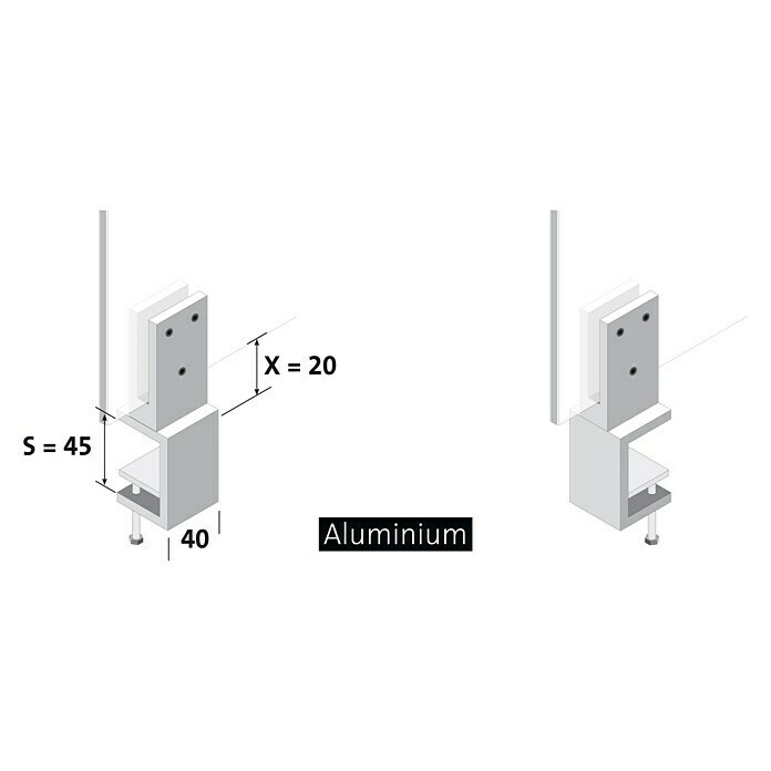 Room Plaza Klemmfuß inklusive Glashalter (60 x 40 mm, Spannweite: 45 mm, Silber, Passend für: Room Plaza Hygieneschutzglas)