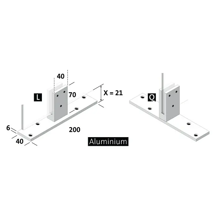 Room Plaza Standfuß - 200 x 40 mm, Schwarz, Passend für: Room Plaza Hygieneschutzglas - Aluminium-Halterung mit den Maßen 40x200x6 mm, einer vertikalen Platte von 40x70 mm und einem Abstand von X=21 mm.