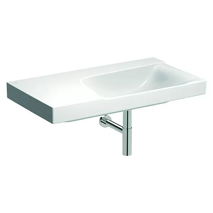 Geberit Xeno² Waschtisch - 90 x 48 cm, Mit schmutzabweisender Glasur, Hahnloch: Ohne, Ohne Überlauf, Weiß, Ablagefläche: Links - Rechte Seitenansicht