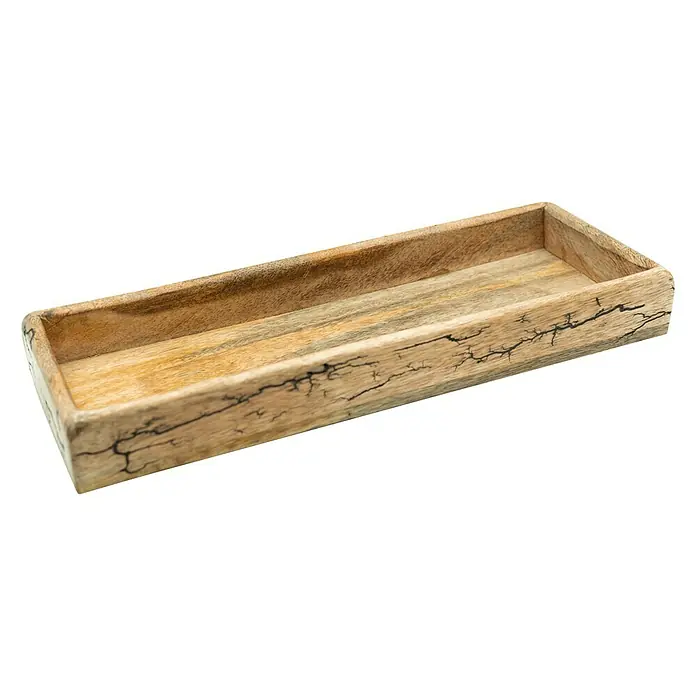 Tablett - Mangoholz, L, L x B: 40 x 14,5 cm - Längliche Holzschale mit einzigartigen Maserungen und erhöhten Seiten, ideal als dekoratives Element oder zur Aufbewahrung kleiner Gegenstände.