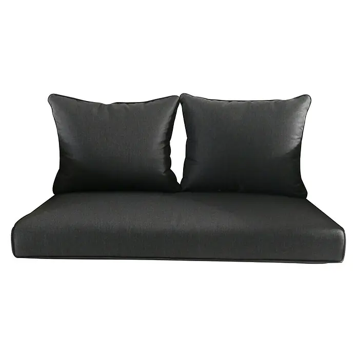 Ersatzkissen Pauline Lounge - Passend für: Sunfun Pauline Loungemöbel-Set 5-tlg. - Nahaufnahme von zwei grauen Sofakissen und einem Sitzkissen auf einem schwarzen Hintergrund. Bequemes Design für den Innenbereich.