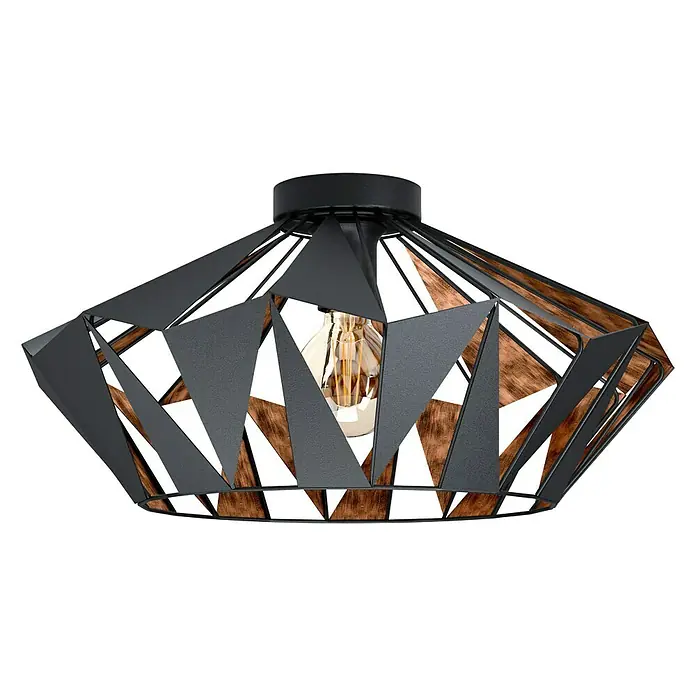 Eglo Deckenleuchte rund - 60 W, Ø x H: 47 mm x 23,5 cm, Schwarz, E27 - Moderne Deckenleuchte in Schwarz mit Holzelementen. Das geometrische Design und das warme Licht der Lampe machen sie zu einem Blickfang.
