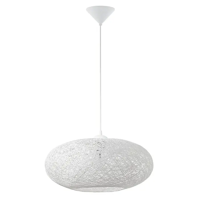 Eglo Pendelleuchte rund Campilo - Höhe: 110 cm - Weiße Hängelampe mit einem kugelförmigen Lampenschirm aus Garn, der ein gemütliches Licht erzeugt und eine moderne Ästhetik verleiht.
