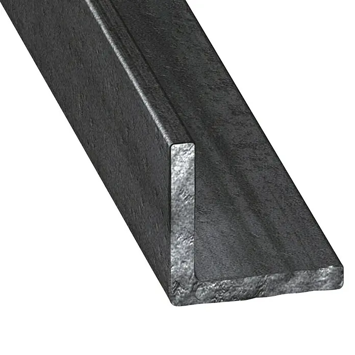 Kantoflex Perfil angular - 1.000 x 25 x 25 mm, Espesor: 1,5 mm, Acero, Acero gris - Primer plano de un perfil angular de acero con una superficie texturizada sobre un fondo negro.