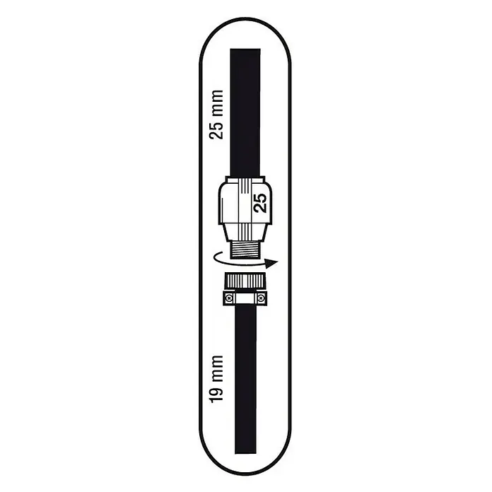 Gardena Sprinklersystem Hahnanschlussstück - G ¾″ - Die Abbildung zeigt ein Verbinderstück mit den Maßen 25 mm und 19 mm, das die Verbindung zwischen zwei Elementen darstellt.