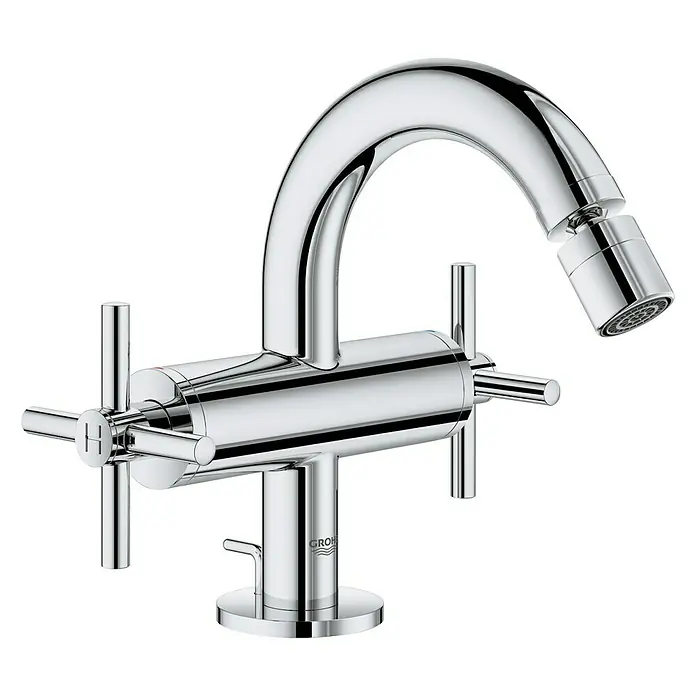 Grohe Atrio Bidetarmatur - Kreuzgriff, Chrom, Glänzend - Glänzende Grohe Armatur mit Kreuzgriffen und schwenkbarem Auslauf für präzisen Wasserfluss. Elegantes Design für jedes Badezimmer.