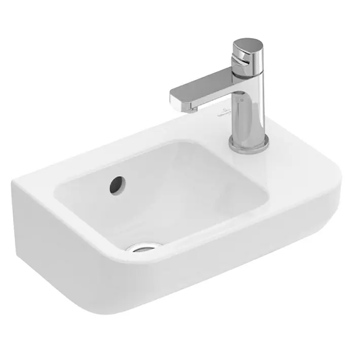 Villeroy & Boch Architectura Waschbecken - 36 x 26 cm, Mit schmutzabweisender Glasur, Hahnloch: Rechts, Mit Überlauf, Weiß - Elegantes Waschbecken mit Armatur in Weiß. Das schlichte Design passt perfekt in moderne Badezimmer und Gäste-WCs.