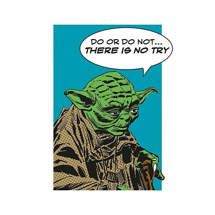 Komar Star Wars Poster Comic Quote Yoda - Star Wars, B x H: 50 x 70 cm - Yoda-Poster: "Tu es oder tu es nicht... es gibt kein Versuchen". Star Wars Yoda mit prägnantem Zitat im Comic-Stil auf dem Poster.