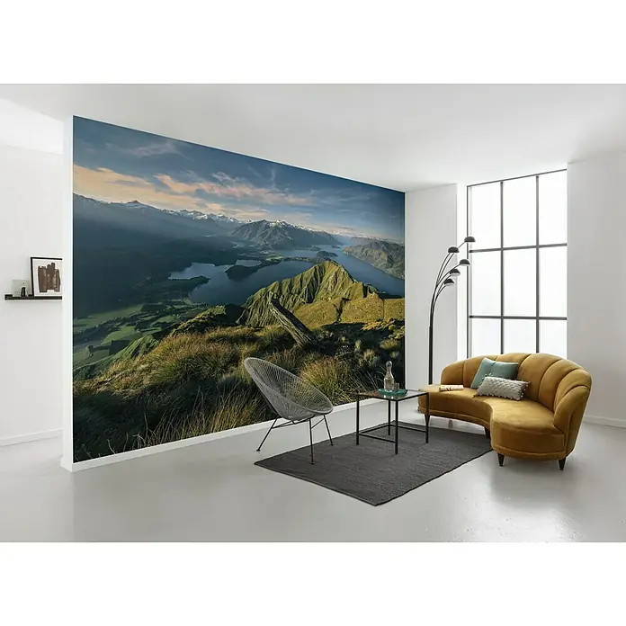Komar Stefan Hefele Edition 2 Fototapete Green Ridges - 9 -tlg., B x H: 450 x 280 cm, Vlies - Wandbild mit Bergpanorama, das eine gemütliche Atmosphäre im Wohnzimmer schafft. Das Design verleiht dem Raum Tiefe und Natürlichkeit.