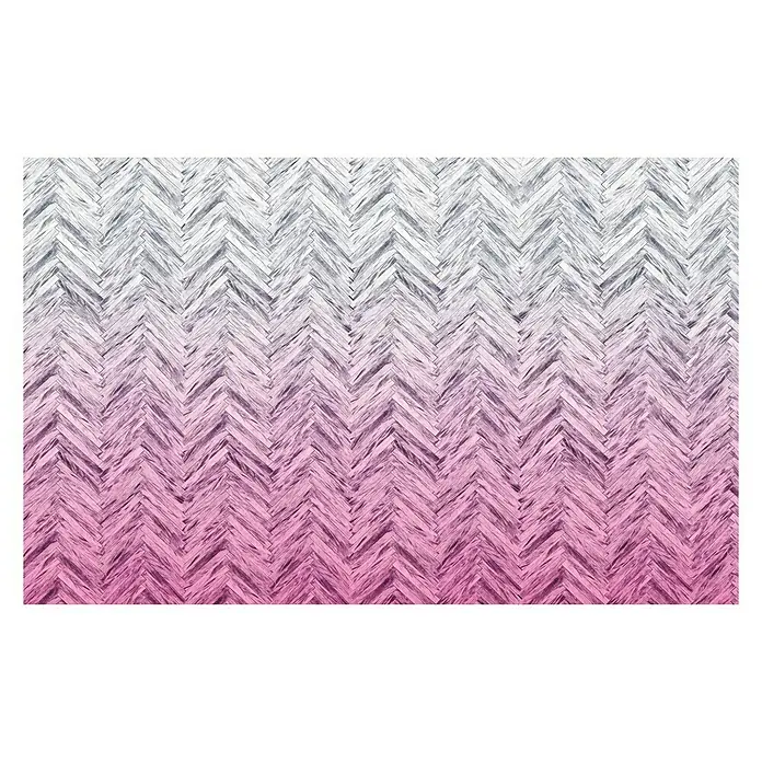 Komar Infinity Fototapete Herringbone Pink - 4 -tlg., B x H: 400 x 250 cm, Vlies - Fischgrätenmuster-Bodenbelag mit Farbverlauf von Weiß zu Rosa, ideal für moderne Innenräume.