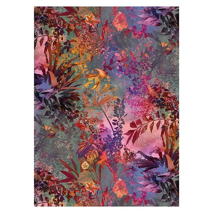 Komar Imagine Edition 3 - Stories Fototapete Wild Garden - 4 -tlg., B x H: 184 x 254 cm, Papier - Farbenfrohes Blumenmuster mit üppigen Pflanzen und Blüten in lebendigen Farbtönen. Ideal für Mode oder Wohnaccessoires.