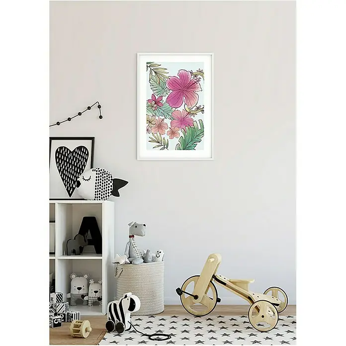 Komar Disney Edition 4 Poster Ariel Flowers - Disney, B x H: 30 x 40 cm - Dekoratives gerahmtes tropisches Hibiskus-Blumenbild, das jedem Kinderzimmer einen Hauch von Farbe und Natur verleiht.