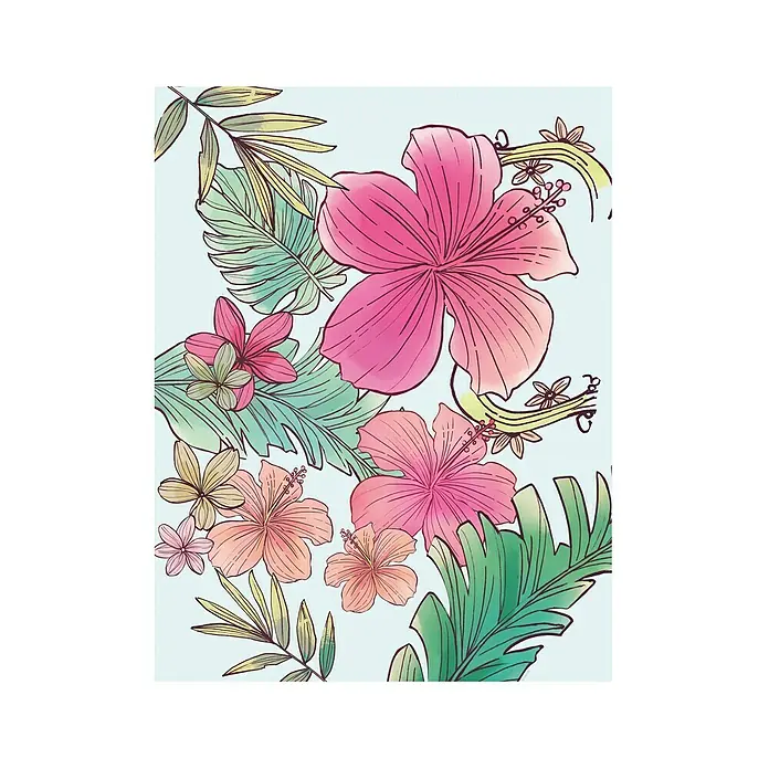 Komar Disney Edition 4 Poster Ariel Flowers - Disney, B x H: 30 x 40 cm - Farbenfrohes tropisches Blumenmuster mit Hibiskus und Blättern, ideal für Sommerdesigns und lebendige Dekorationen.