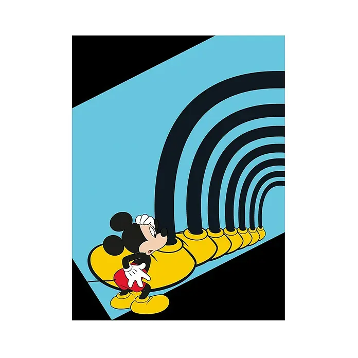 Komar Disney Edition 4 Poster Mickey Mouse Foot Tunnel - Disney, B x H: 30 x 40 cm - Einzigartiges Mickey Mouse Kunstwerk. Eine surreale und farbenfrohe Darstellung mit Mickey in einem optischen Tunnel.
