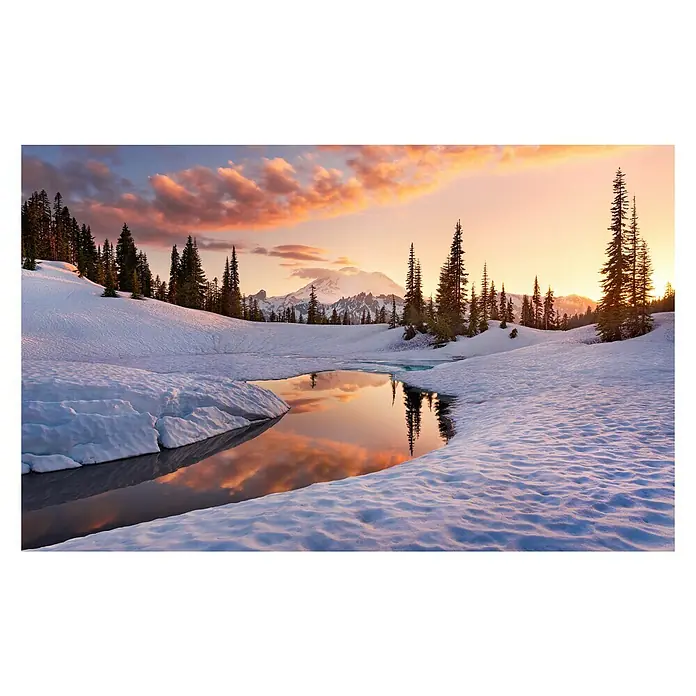 Komar Stefan Hefele Edition 2 Fototapete America the Beautiful - 9 -tlg., B x H: 450 x 280 cm, Vlies - Winterlandschaft mit schneebedeckten Bergen und Spiegelung im See während des Sonnenuntergangs.