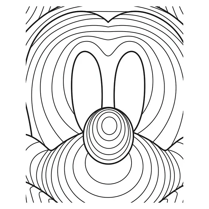 Komar Disney Edition 4 Poster Mickey Mouse Lines - Disney, B x H: 40 x 50 cm - Schwarz-weiße abstrakte Illustration, die an das Gesicht einer bekannten Cartoonfigur erinnert, mit konzentrischen Linien. Ideal als Ausmalbild für Kinder.