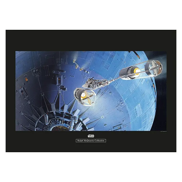 Komar Star Wars Poster RMQ Death Star Attack - Star Wars, B x H: 70 x 50 cm - Star Wars Ralph McQuarrie Collection Kunstdruck mit dem Todesstern und einem X-Wing Jäger.