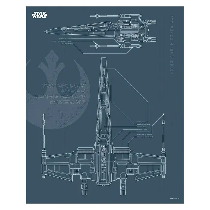 Komar Star Wars Poster Blueprint X-Wing - Star Wars, B x H: 40 x 50 cm - X-Wing Sternenjäger Bauplan im Star Wars Stil. Ein tolles Geschenk für jeden Star Wars Fan und ein echter Hingucker.