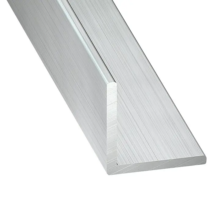 Alberts Perfil angular - L x An x Al: 2.000 x 15 x 15 mm, Espesor: 1 mm, Plateado - Primer plano de un perfil en T de aluminio con acabado cepillado, ideal para proyectos de construcción y diseño.