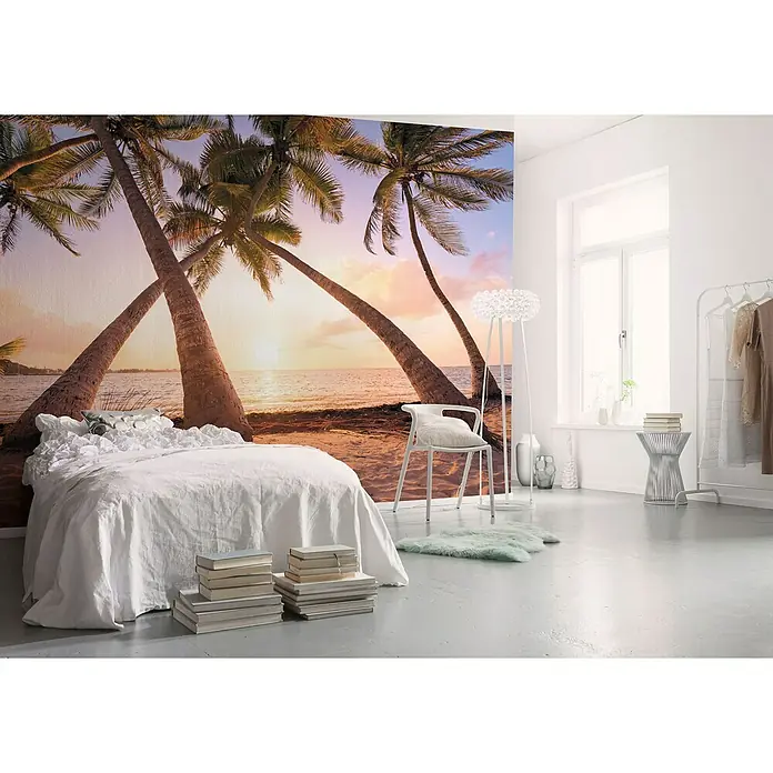 Komar Stefan Hefele Edition 1 Fototapete Reaching the Sun - 4 -tlg., B x H: 400 x 250 cm, Vlies - Schlafzimmer mit Fototapete mit Palmenstrandmotiv, das eine ruhige und entspannende Atmosphäre schafft.