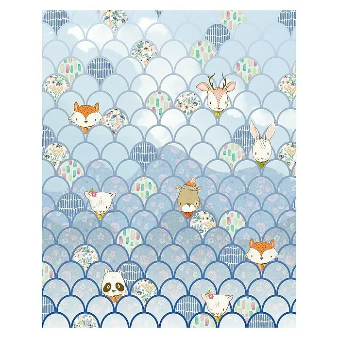 Komar Pure Fototapete Shelly Bluewave - 2 -tlg., B x H: 200 x 250 cm, Vlies - Dekoratives Wandbild mit Tiermotiven in einem verspielten Schuppenmuster, ideal für Kinderzimmer oder fantasievolle Räume.