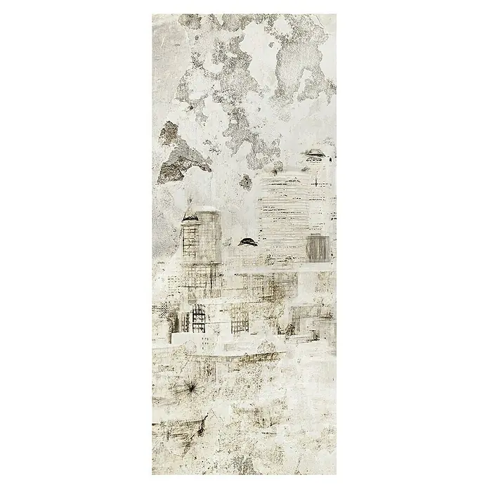 Komar Infinity Fototapete Citadel Panel - 4 -tlg., B x H: 100 x 250 cm, Vlies - Abstrakte Stadtansicht in Weiß- und Grautönen, die die Textur alternder Wände mit architektonischen Elementen kombiniert und einen urbanen Eindruck vermittelt.