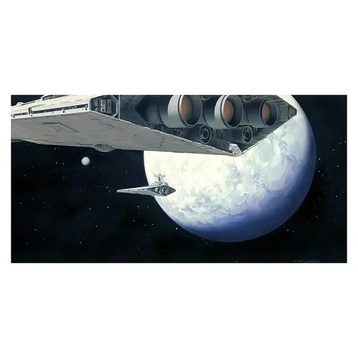 Komar Star Wars Fototapete RMQ Stardestroyer - 10 -tlg., B x H: 500 x 250 cm, Vlies - Detailansicht eines Star Wars Sternenzerstörers im Weltraum, begleitet von einem kleineren Schiff vor einem Planeten.