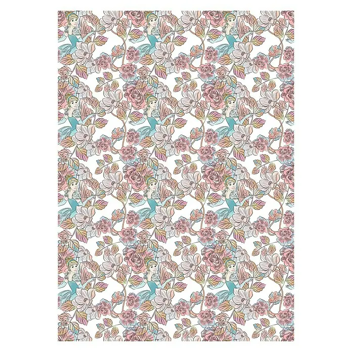 Komar Disney Edition 4 Fototapete Cinderella Blossom - 4 -tlg., B x H: 200 x 280 cm, Vlies - Elegantes Muster mit zarten Blumen und einer stilvollen Frauenfigur, ideal für Mode- und Designprojekte.