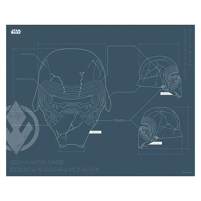 Komar Star Wars Poster EP9 Blueprint Kylo Helmet - Star Wars, B x H: 70 x 50 cm - Blaupause des Kylo Ren Helms aus Star Wars. Die Front-, Rechts- und Linksansicht mit Beschriftungen sind gut zu erkennen.