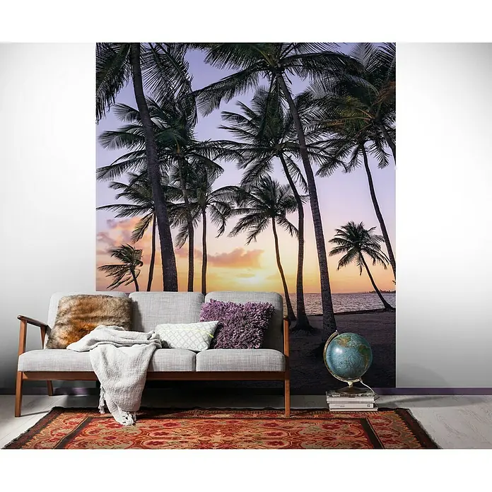 Komar Stefan Hefele Edition 1 Fototapete Palmtrees on Beach - 2 -tlg., B x H: 200 x 250 cm, Vlies - Wandbild mit tropischen Palmen bei Sonnenuntergang. Das Motiv verleiht jedem Raum eine entspannte Urlaubsatmosphäre und ist ein echter Hingucker.