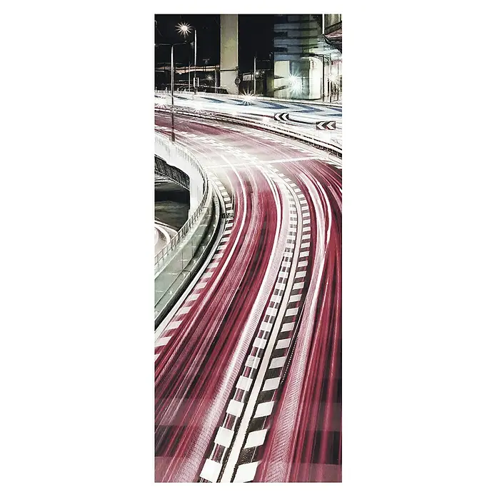 Komar Infinity Fototapete Speed Painting Panel - 1 -tlg., B x H: 100 x 250 cm, Vlies - Nachtaufnahme einer belebten Autobahn mit Lichtstreifen, die Bewegung und Geschwindigkeit zeigen.