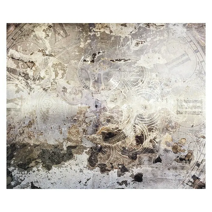 Komar Infinity Fototapete Time - 3 -tlg., B x H: 300 x 250 cm, Vlies - Dekoratives Wandbild mit Vintage-Uhr-Motiven und abgenutzter Textur. Ein Hauch von Nostalgie für Ihr Zuhause.