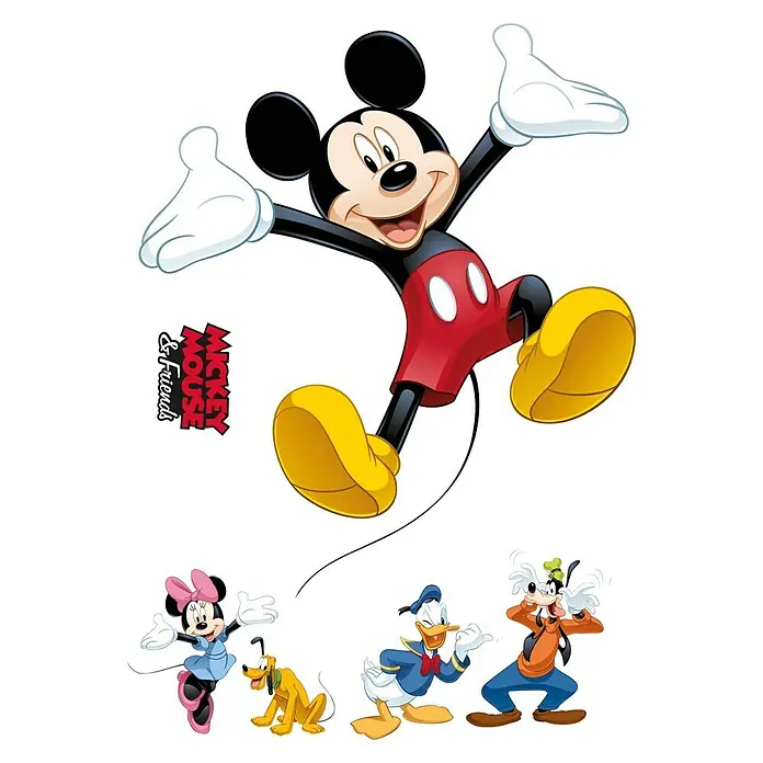 Komar Disney Edition 4 Dekosticker Mickey & Friends - 6 -tlg., Bunt - Spaßige Illustration von Mickey Mouse und seinen Freunden in leuchtenden Farben, ideal für Kinderzimmer oder als fröhliches Dekorationsstück.