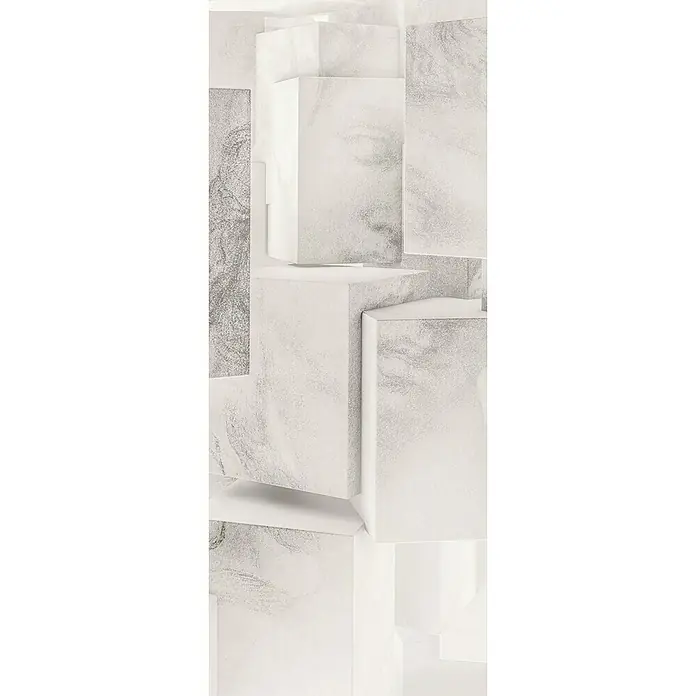 Komar Infinity Fototapete Cleopatra Panel1 -tlg., B x H: 100 x 250 cm, Vlies - Abstrakte Nahaufnahme von ineinandergreifenden weißen Blöcken mit subtilen grauen Texturen, die ein modernes und minimalistisches Design zeigen.