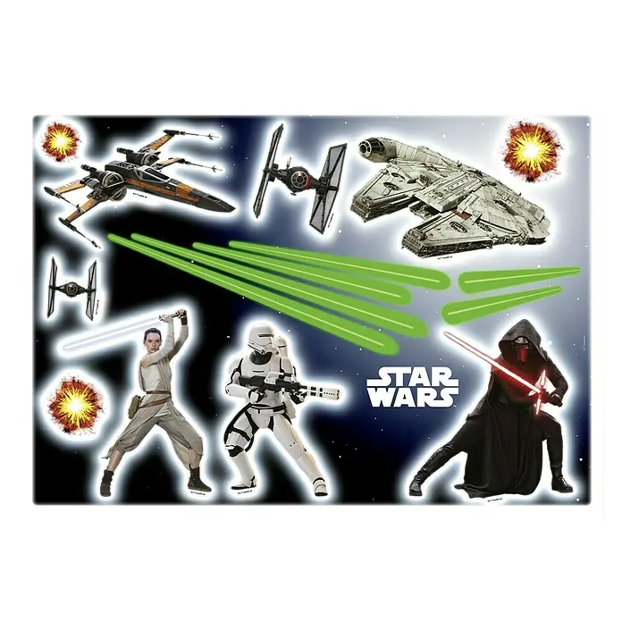 Komar Star Wars Dekosticker EP7 - 17 -tlg., Bunt - Star Wars Stickerbogen mit Figuren und Raumschiffen. Ideal zum Dekorieren von Heften, Ordnern und vielem mehr. Ein Muss für jeden Star Wars Fan!