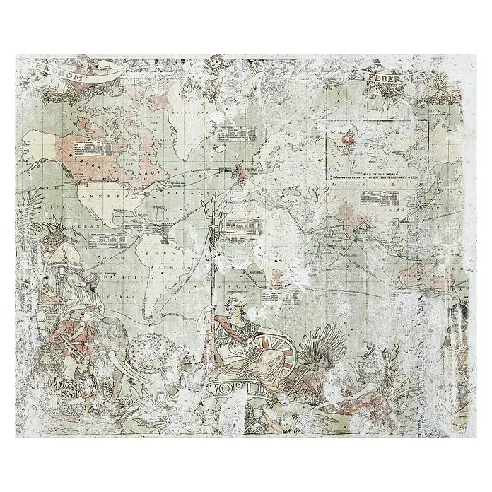 Komar Pure Fototapete British Empire - 3 -tlg., B x H: 300 x 250 cm, Vlies - Alte Weltkarte mit Illustrationen, die den Zustand der Welt im 19. Jahrhundert darstellen. Perfekt als Wanddekoration für Geschichtsinteressierte.