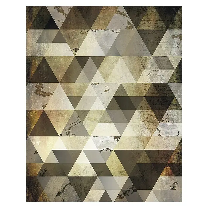 Komar Infinity Fototapete Enigma - 2 -tlg., B x H: 200 x 250 cm, Vlies - Abstrakte Darstellung von Dreiecken in verschiedenen Braun-, Beige- und Grautönen, die ein modernes und stilvolles Design erzeugen.