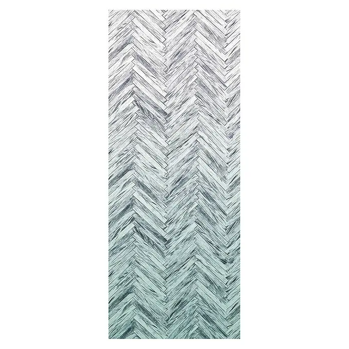 Komar Infinity Fototapete Herringbone Mint Panel1 -tlg., B x H: 100 x 250 cm, Vlies - Das Bild zeigt eine graue, mit Bleistift gezeichnete Fischgrätenmuster-Tapete, die eine elegante Textur für jede Wand bietet.