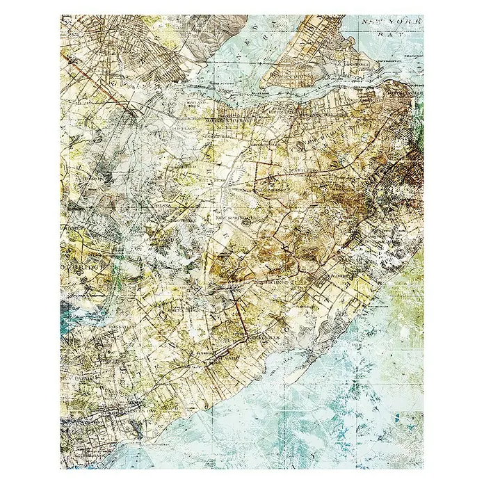 Komar Infinity Fototapete Mix Map - 2 -tlg., B x H: 200 x 250 cm, Vlies - Alte Karte von New York mit verblichenen Farben, ideal als dekoratives Element für Liebhaber historischer Stadtansichten.
