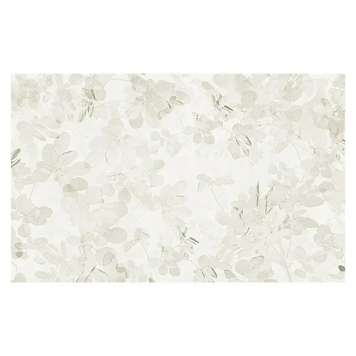 Komar Infinity Fototapete Sheer Grey - 4 -tlg., B x H: 400 x 250 cm, Vlies - Zartes botanisches Muster. Fein gezeichnete Blätter in sanften Weiß- und Grautönen erzeugen eine ruhige, natürliche Atmosphäre.