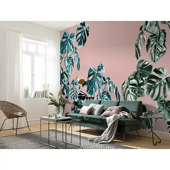 Komar Pure Fototapete Monstera Rosé - 4 -tlg., B x H: 400 x 250 cm, Vlies - Stimmungsaufnahme