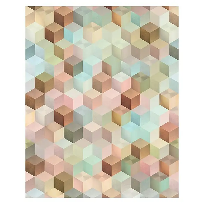 Komar Infinity Fototapete Cubes - 2 -tlg., B x H: 200 x 250 cm, Vlies - Abstraktes Würfelmuster-Design mit sanften Farben wie Rosa, Blau und Braun für eine moderne und künstlerische Note.
