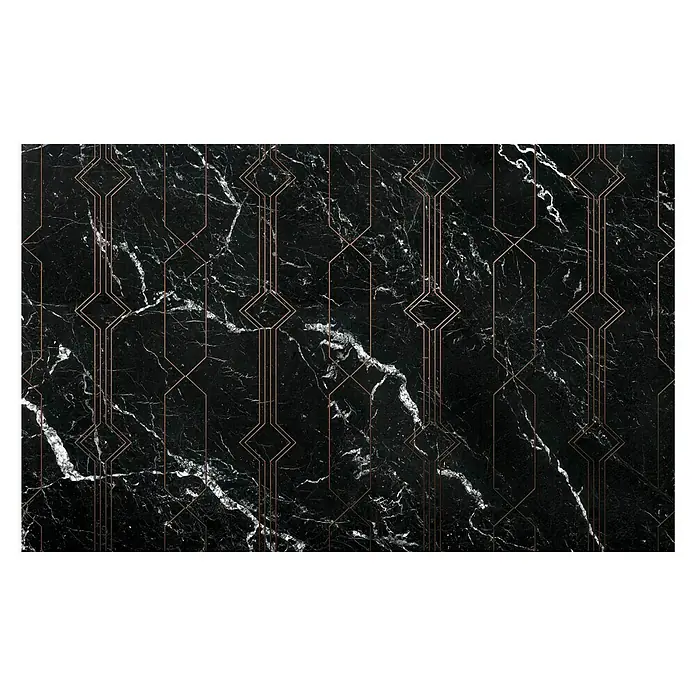 Komar Pure Fototapete Marble Black - 4 -tlg., B x H: 400 x 250 cm, Vlies - Eleganter schwarzer Marmor mit filigranen, geometrischen Mustern in Gold. Perfekt für luxuriöse Akzente in jedem Raum.