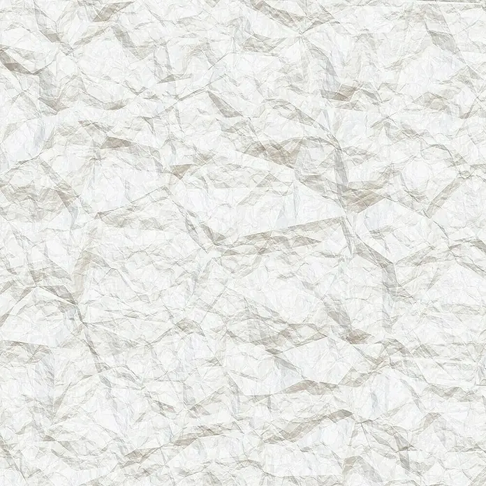 Komar Infinity Fototapete Crumpled - 3 -tlg., B x H: 300 x 250 cm, Vlies - Detailaufnahme eines zerknitterten, weißen Papierbogens mit unregelmäßigen Falten und Textur für vielfältige Designzwecke.