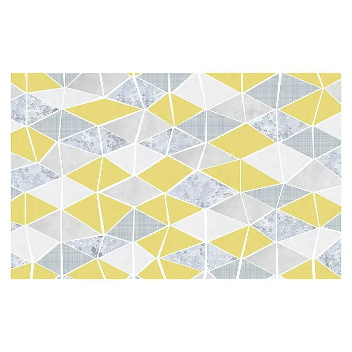 Komar Infinity Fototapete Yesterday - 4 -tlg., B x H: 400 x 250 cm, Vlies - Geometrisches Muster mit Dreiecken in Gelb, Grau und Weiß. Das Design ist modern und ansprechend für Wanddekorationen.