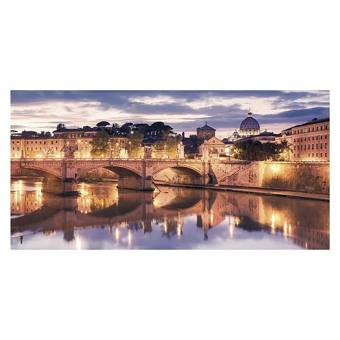 Komar Stefan Hefele Edition 1 Fototapete Romantico - 1 -tlg., B x H: 200 x 100 cm, Vlies - Rom bei Nacht: Die Tiber spiegelt Brücke und Gebäude unter einem bewölkten Himmel.
