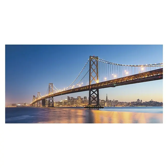 Komar Stefan Hefele Edition 1 Fototapete Spectacular San Francisco - 1 -tlg., B x H: 200 x 100 cm, Vlies - Die San Francisco-Oakland Bay Bridge erstrahlt im Abendlicht. Die Skyline der Stadt reflektiert im Wasser.