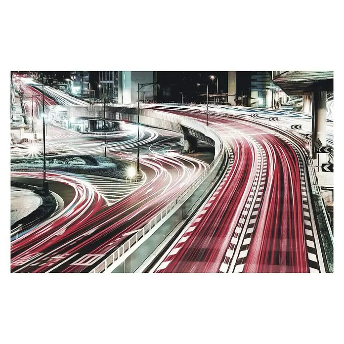 Komar Infinity Fototapete Speed Painting - 4 -tlg., B x H: 400 x 250 cm, Vlies - Die Aufnahme zeigt eine lange Belichtung der roten und weißen Lichter eines japanischen Autobahnkreuzung in der Nacht.