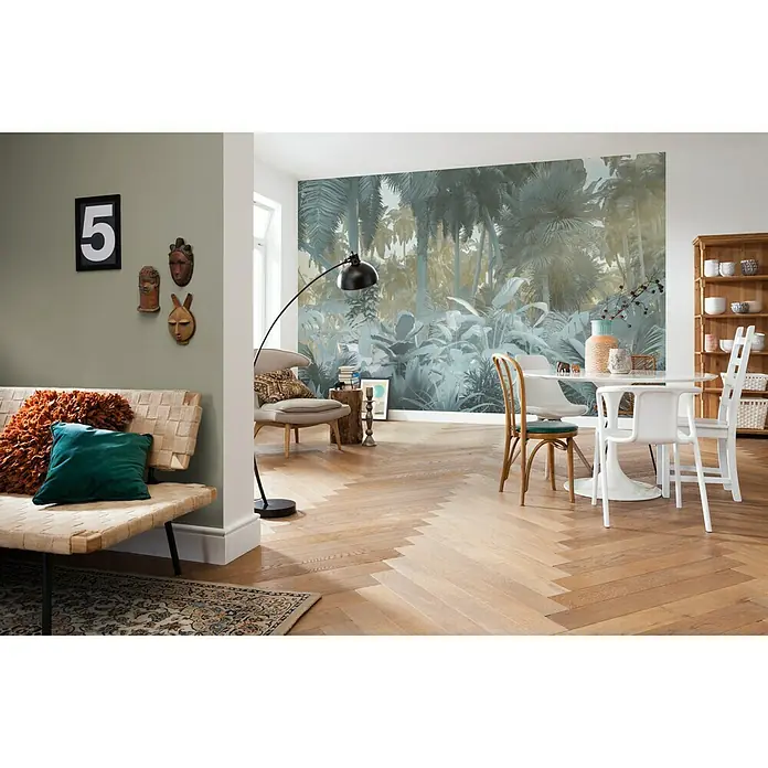 Komar Pure Fototapete Misty Jungle - 4 -tlg., B x H: 400 x 250 cm, Vlies - Eindrucksvolle Inneneinrichtung mit einer individuell gestalteten Fototapete, die eine tropische Szenerie zeigt und dem Raum eine entspannende Atmosphäre verleiht.